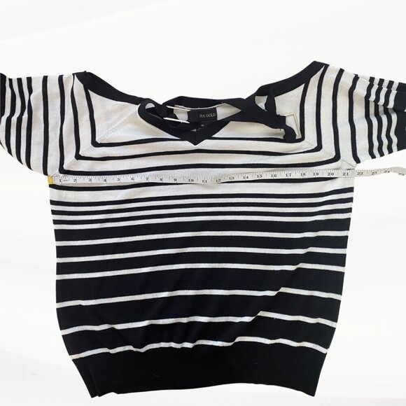 FLAWED Allegra Gold Striped Cold Shoulder Sweater Top, Size XL - Picture 7 of 14